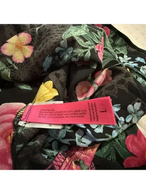 Betsey Johnson Chemise Slip Nightie L Large Black Multi Color Floral Ruffle Hem thumbnail 7