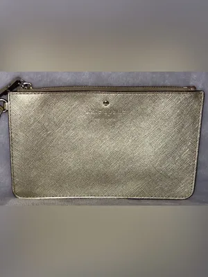 Kate Spade Gold Saffiano Leather Wristlet Clutch Wallet Pouch Polka Dot Lining thumbnail 3