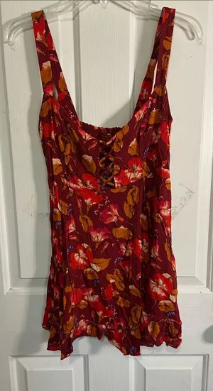 Free People Red Floral Tank Top thumbnail 1