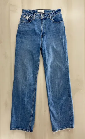 ABERCROMBIE & FITCH 90s relaxed denim jean high rise curve love blue distressed thumbnail 1