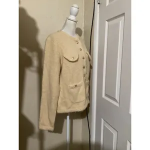 J.Crew Emilie Patch-Pocket Lady Cardigan Sweater Cream Gold Button CB931 Medium thumbnail 2