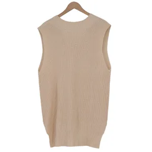 Cream V-Neck Ribbed Knit Oversized Sweater Vest Sleeveless Pullover Medium thumbnail 4