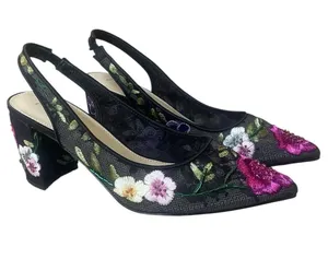 New Betsey Johnson Lira Floral Embroidered Mesh Slingback Heels Blue Sole Sz 8M thumbnail 1
