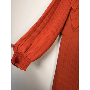 Girl Soul Rust‎ Orange Pleated Ruffle V Neck Long Sleeve Maxi Dress Plus Size 3X thumbnail 3