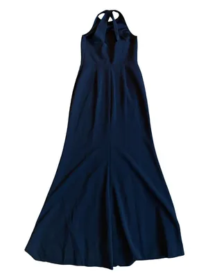 BHLDN Navy Halter Crisscross Back Pleated Maxi Dress Gown Evening Size 4 Women's thumbnail 11