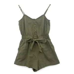 Aerie Olive Cotton Smocked Romper XS Pockets Cami thumbnail 2