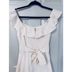 Zara eyelet off shoulder ivory midi cottage women’s dress smocked runs small* thumbnail 10