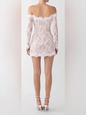 NEW SAU LEE Rachael Off the Shoulder Lace white Minidress Sz 10 thumbnail 3