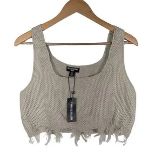 NEW Prettylittlething Plus Fringe Knit Crop Top Size US 14 thumbnail 1
