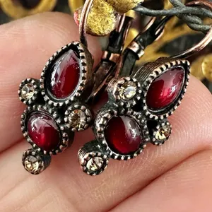 Copper tone and red earrings thumbnail 3