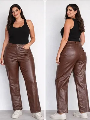 Princess Polly Brown Faux Leather Straight-Leg Pants thumbnail 2
