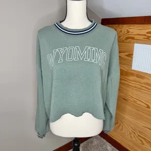 American Eagle Oversized Cropped Wyoming Pullover Sweatshirt Green Medium M thumbnail 2