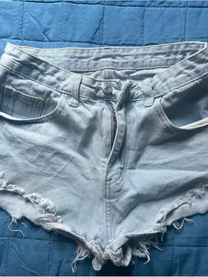 SheIn Light Blue Denim Frayed Hem Women’s Shorts thumbnail 2