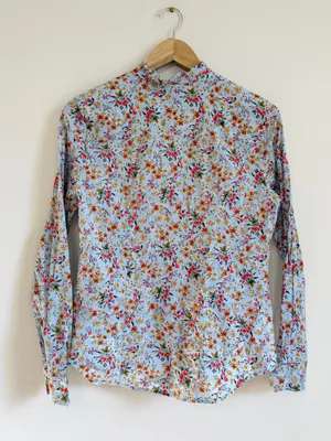 J. Crew Floral Button Up Shirt Size Small Blue Orange Cotton thumbnail 6