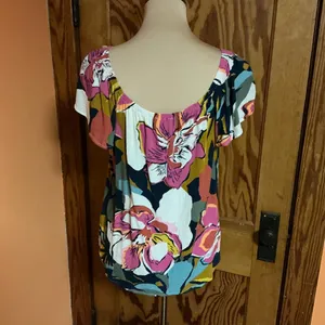 MB Bright Tropical Flowers Blouse Size M thumbnail 11