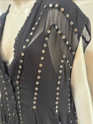 Free People Aston Black Studded Button-Front Sheer Tunic Dress Size Medium. A1 thumbnail 10