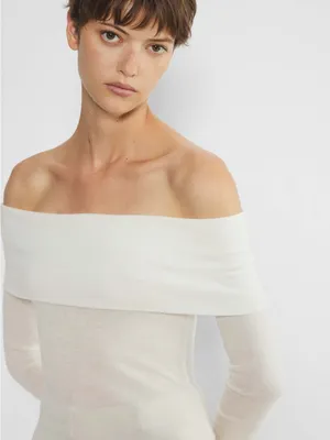 ARITZIA Babaton Streamline Wool Birch Off Shoulder Long Sleeve Top Sweater thumbnail 3