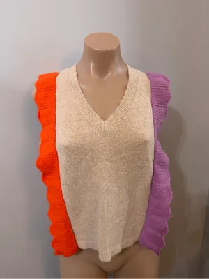 THML Sweater Vest Ruffles Orange Purple Large V Neck thumbnail 2