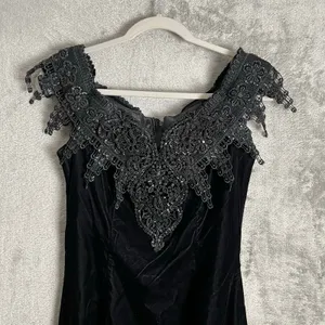 Vintage Black Lace Evening Gown Dress Gothic Victorian Dark Romance Witchy Y2K 8 thumbnail 2