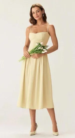 Rihoas Yellow Square Neck Pocket Slip Midi Dress thumbnail 1