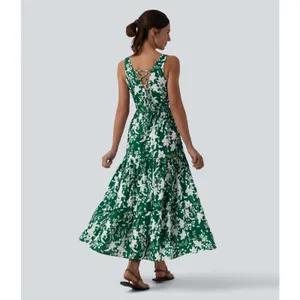 Halara Midnight Foliage Boho Cottage Floral Sweetheart Lace-up Maxi Resort L thumbnail 3