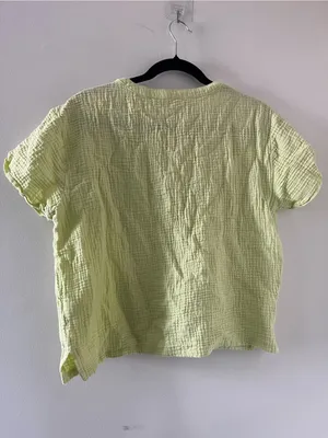 Lucky Brand Green 100% Gauze Cotton Waffle Knit Top Small Coastal Summer Beach thumbnail 6