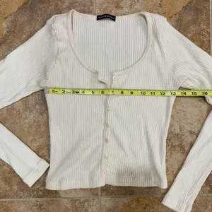 Brandy Melville Cream / White Metallic Henley Sweater Cardigan thumbnail 3