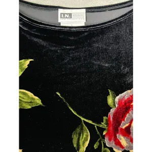 Vintage 90s Whimsigoth Dark Floral Rose Velvet Tank Top and Wide Leg Pants Set L thumbnail 3