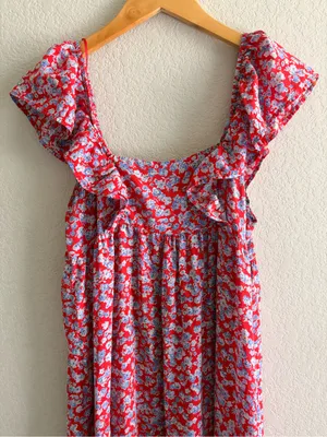 ZARA boho Red Blue Floral Ditsy Ruffle Frill Sleeve Summer Dress Size XS thumbnail 2