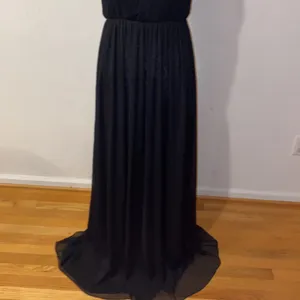 Alice + Olivia Sleeveless Silk Blend Lamb Leather Trim Maxi Black Dress Like New thumbnail 5