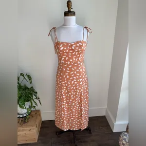 Lulus Party In Paris Light Orange Print Tie-strap Midi Dress - Size XS thumbnail 4