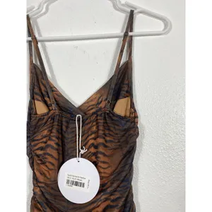 Princess Polly Tiger Print Ruched Mesh Mini Dress Size 2 Brown Black Y2K Party thumbnail 9