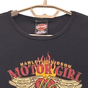 Harley‎ Davidson Y2k Motor Girl Baby Tee Black Large thumbnail 3