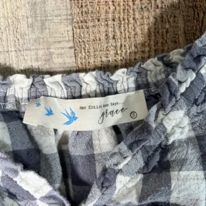 Her Entire Name Says Grace Gray White Gingham Smocked Milkmaid Mini Dress S Puff thumbnail 5