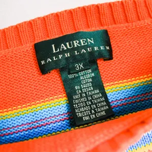 Lauren Ralph Lauren Sweater Vest Womens 3X Orange Striped Cotton Knit Multicolor thumbnail 2