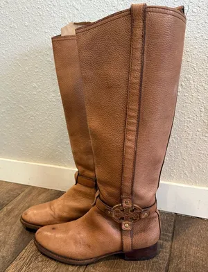 Tory Burch‎ women’s Brown Leather Logo Knee Length Boots Size 9 thumbnail 1