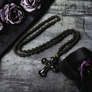 1pc Classic‎ Religious Style Christian Cross Fashion Obsidian Pendant Necklace thumbnail 10