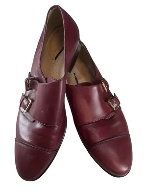J.Crew Collection Womens Double Monk Strap Shoes Burgundy Leather Cap Toe 8‎ thumbnail 1