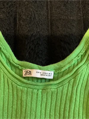 Zara Bright Lime Ribbed Tank with Ruffle Hem thumbnail 5