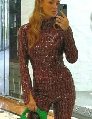 high collar long sleeve sequin top thumbnail 1