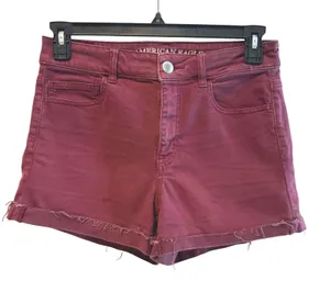 American Eagle‎ Outfitters Hi-Rise Super Stretch Burgundy Red Shortie Shorts 10 thumbnail 1