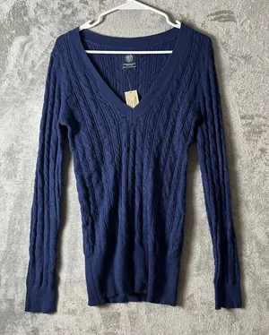 American Eagle Navy Y2K Preppy Cable Knit Sweater Classic‎ Preppy Size Large New thumbnail 1