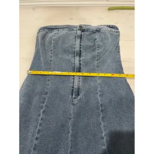 Denim Jumpsuit Women's Small‎ Blue Strapless Wide Leg Pockets thumbnail 7