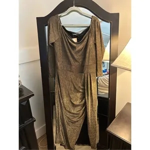 NEW Off Shoulder Bodycon Long Sleeve Ruched Slit Glitter Cocktail Dress XL thumbnail 2