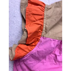 VOY‎ Ruffle Sleeve Blouse Womens Medium Pink Tan Orange Colorblock Cotton Top thumbnail 6
