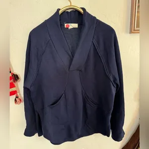 Free People Navy Blue Sweatshirt Sz Xs Pockets thumbnail 1