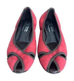 Donald J Pliner Red Peep Toe Ballet Flats Croc‎ Heel Brown trim Size 6.5 M thumbnail 1