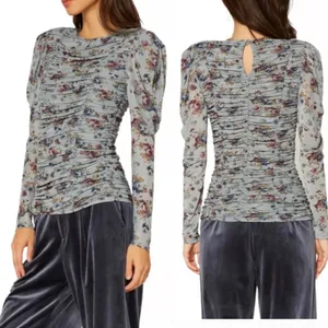 Anthropologie Current Air Women's Floral Ruched Long Sleeved‎ Mesh Blouse Small thumbnail 2