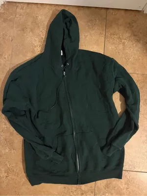 Hanes Dark Green Full-Zip Hoodie Sweatshirt thumbnail 1