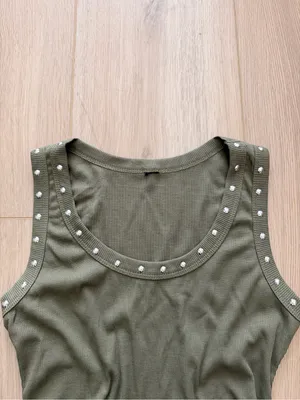 Boohoo Women’s Olive Tank Top with Stud Trim thumbnail 2